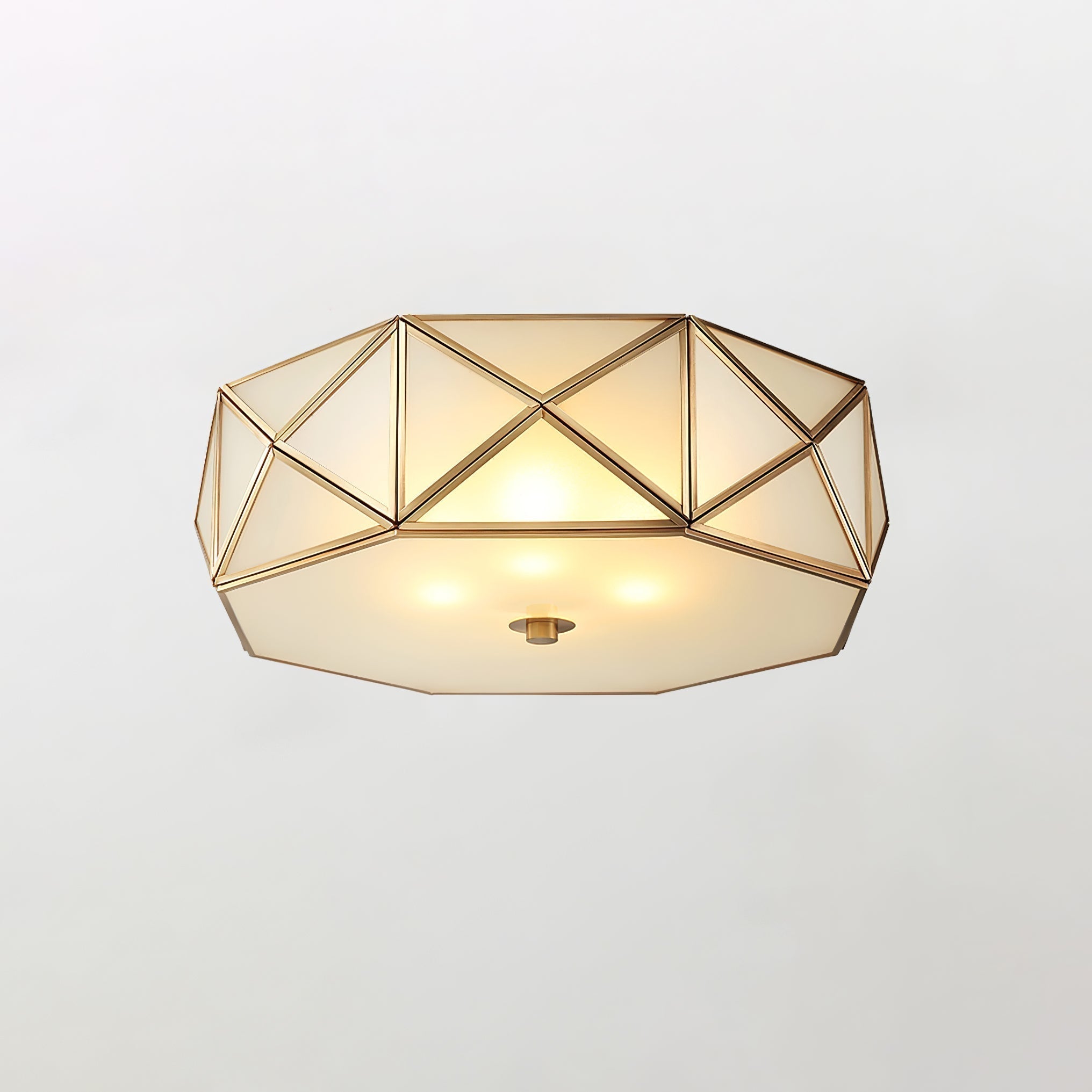 Modern Geometric Glass Flush Mount Ceiling Light Brass Gold Finish Mid Century Lighting