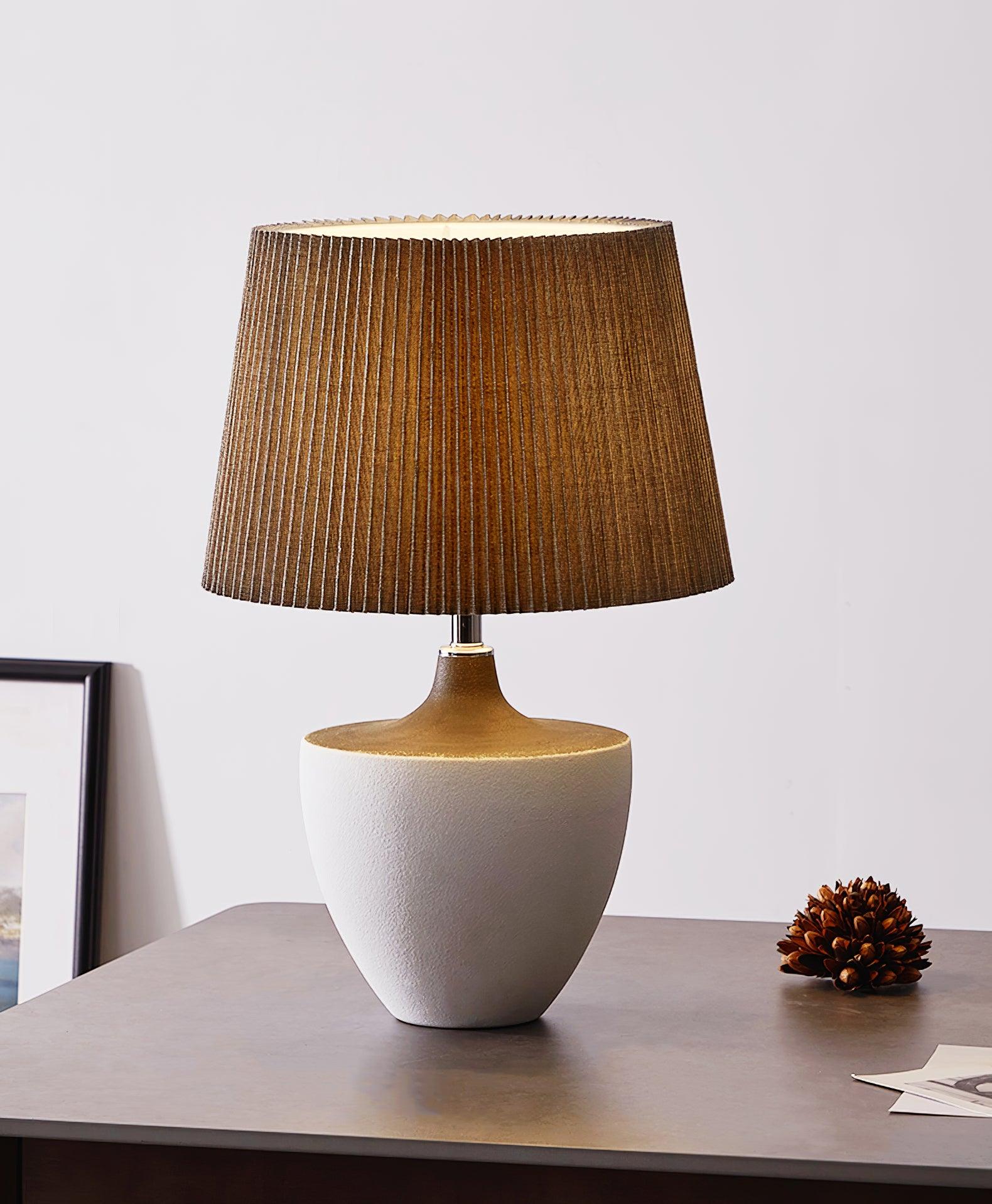 Modern Ceramic Ghassan Table Lamp with Grey Fabric Shade for Bedroom and Living Room
