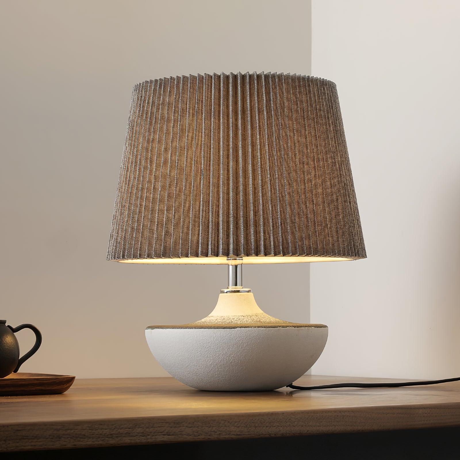 Modern Ceramic Ghassan Table Lamp with Grey Fabric Shade for Bedroom and Living Room