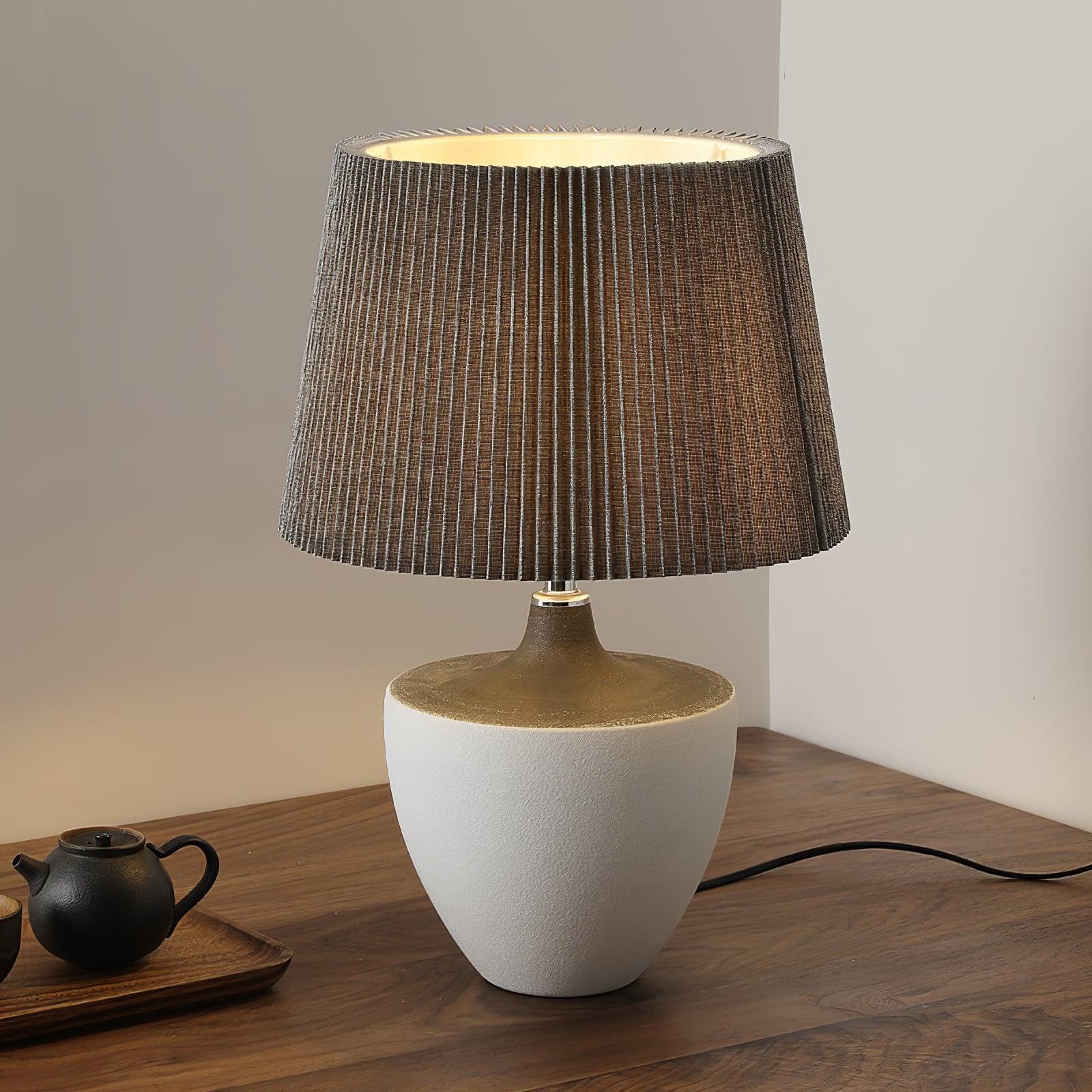 Modern Ceramic Ghassan Table Lamp with Grey Fabric Shade for Bedroom and Living Room