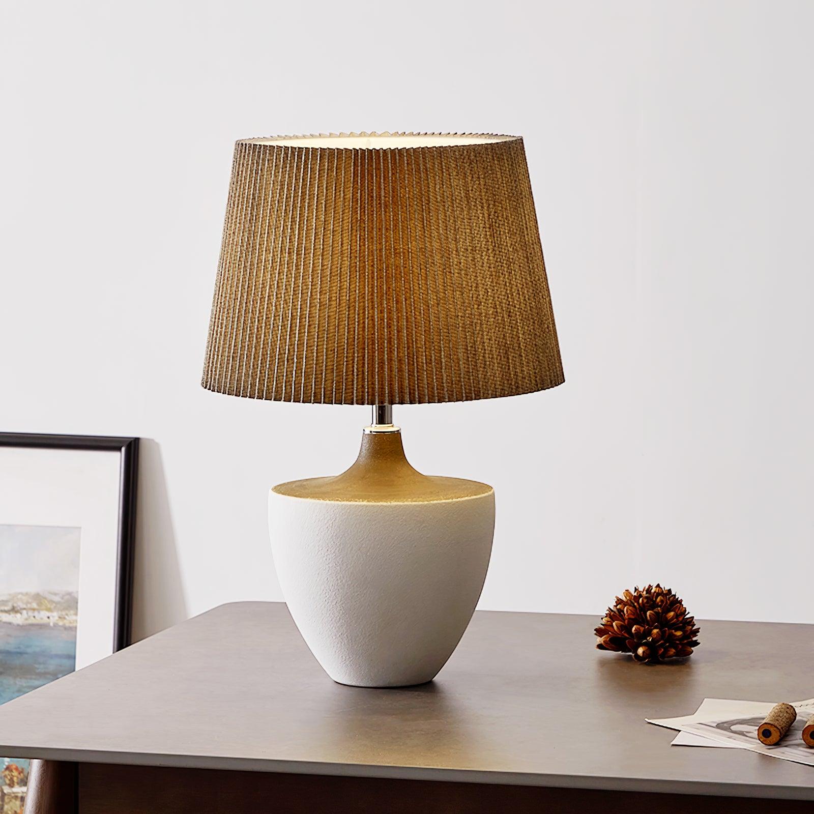 Modern Ceramic Ghassan Table Lamp with Grey Fabric Shade for Bedroom and Living Room