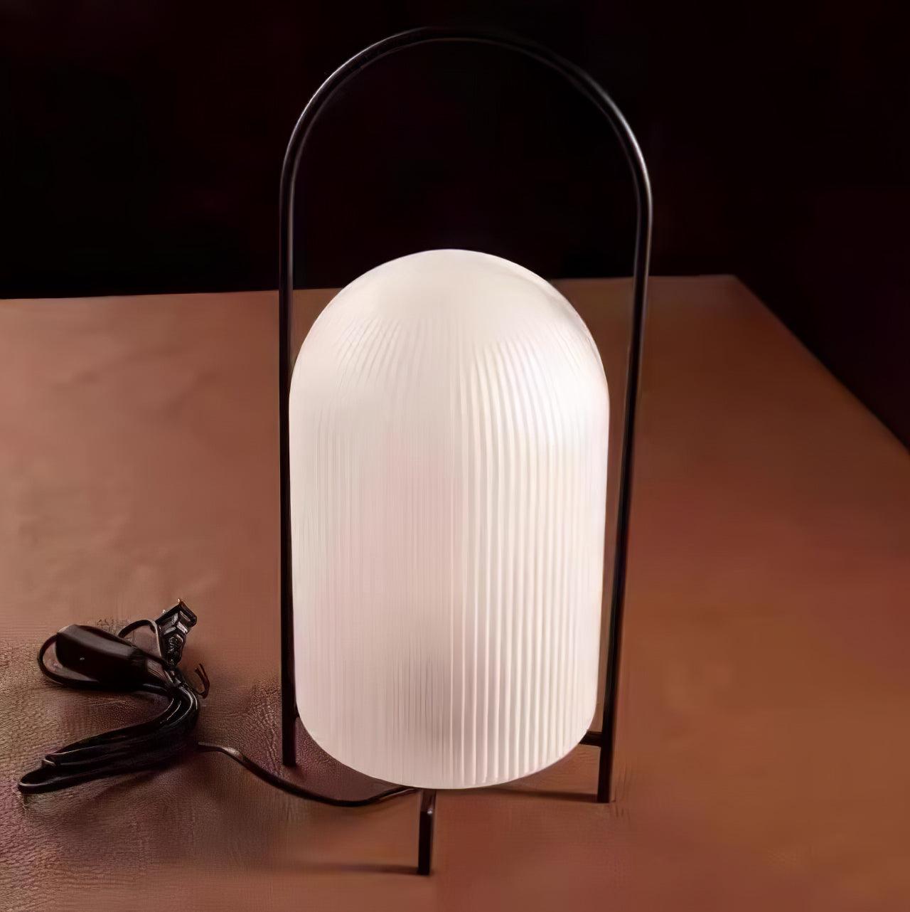 Modern Ghost Accent Table Lamp with Milk White Glass Dome and Portable Arched Metal Stand