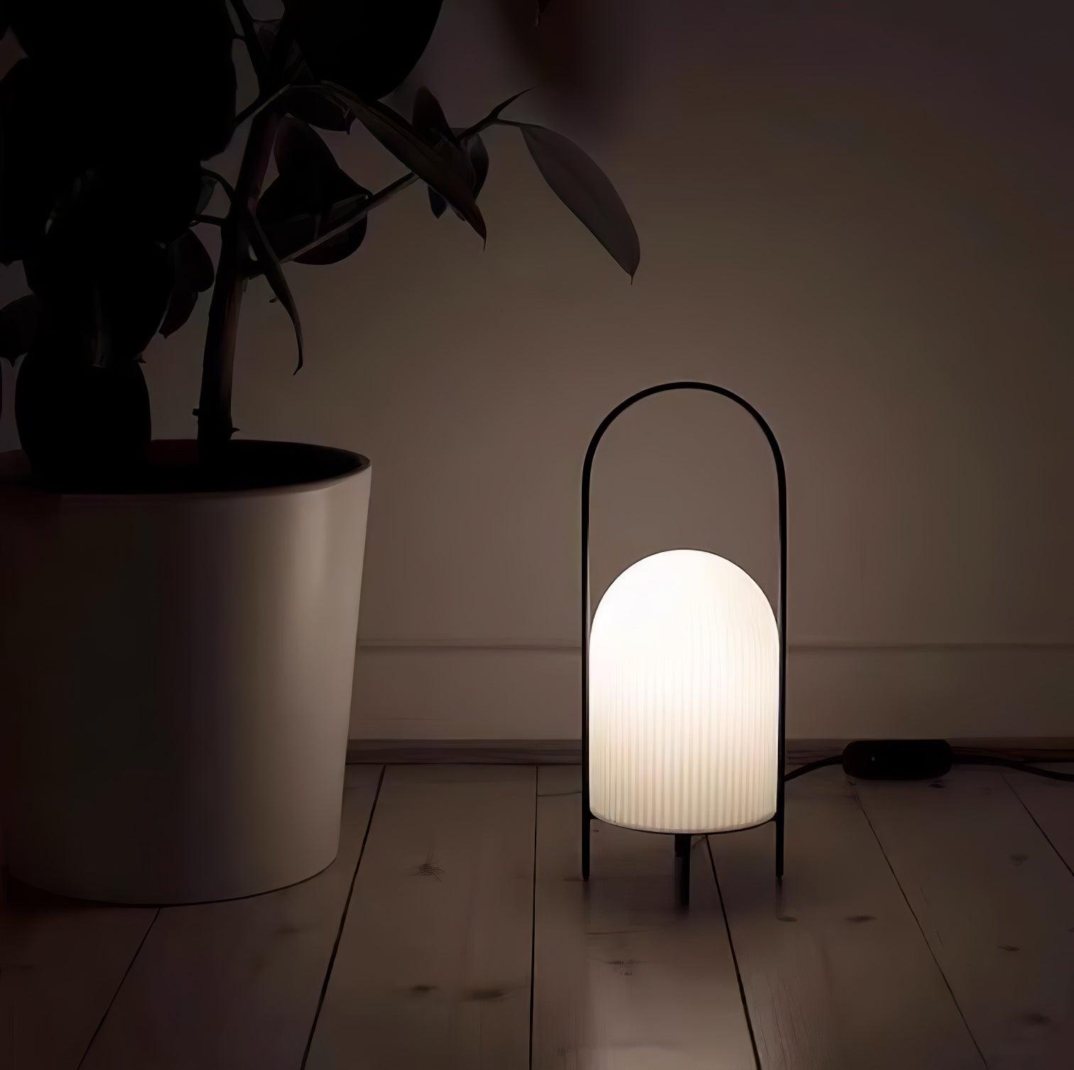 Modern Ghost Accent Table Lamp with Milk White Glass Dome and Portable Arched Metal Stand