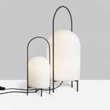 Modern Ghost Accent Table Lamp with Milk White Glass Dome and Portable Arched Metal Stand