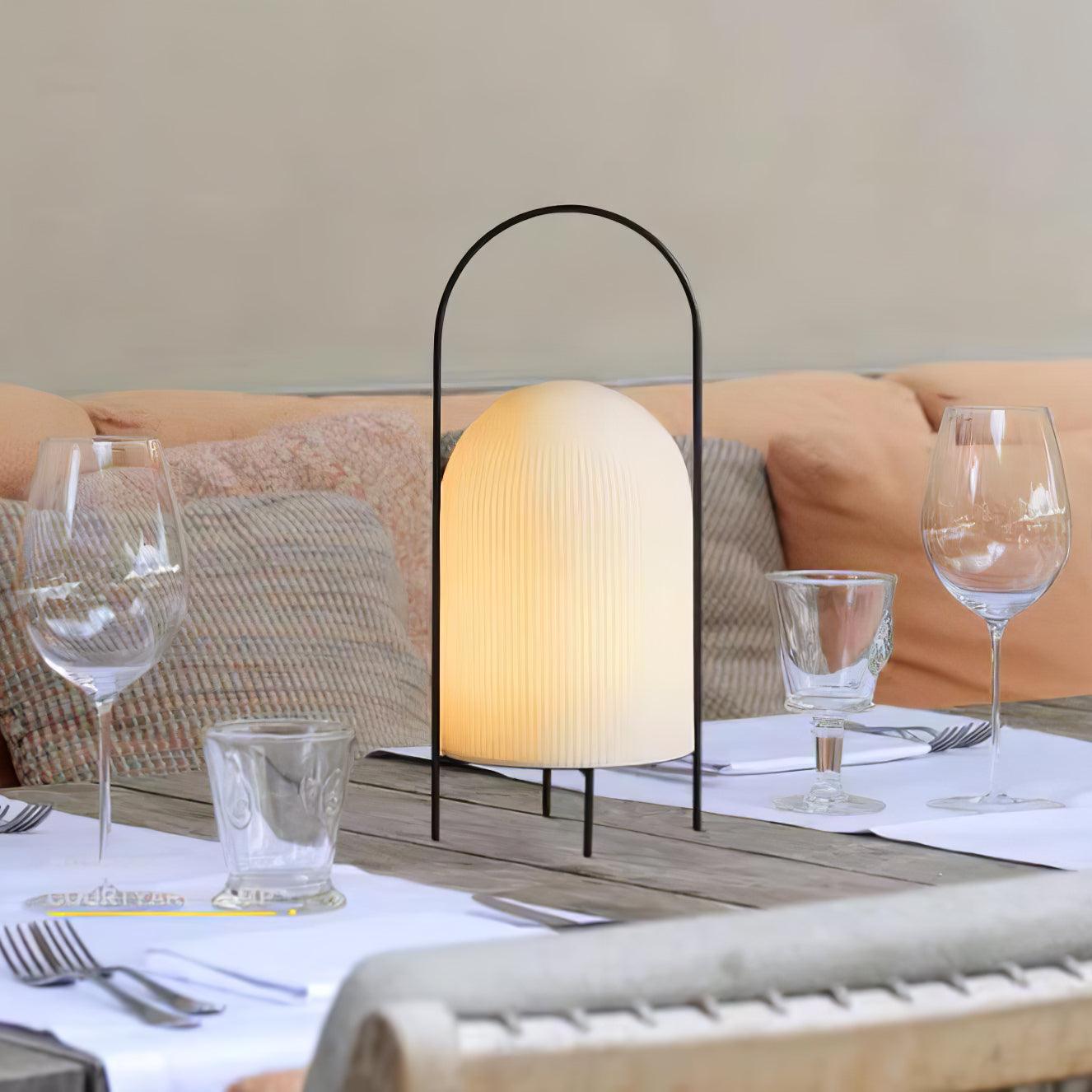 Modern Ghost Accent Table Lamp with Milk White Glass Dome and Portable Arched Metal Stand