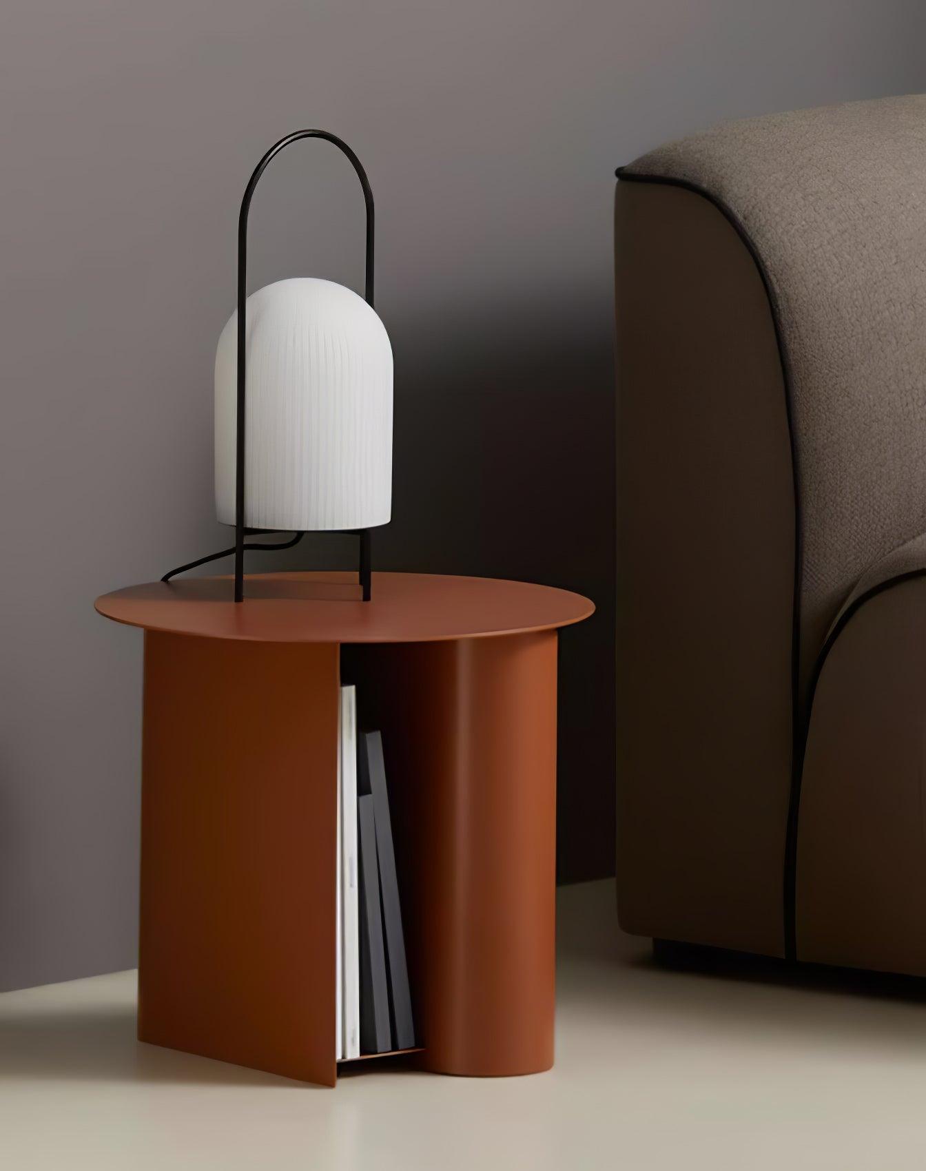 Modern Ghost Accent Table Lamp with Milk White Glass Dome and Portable Arched Metal Stand