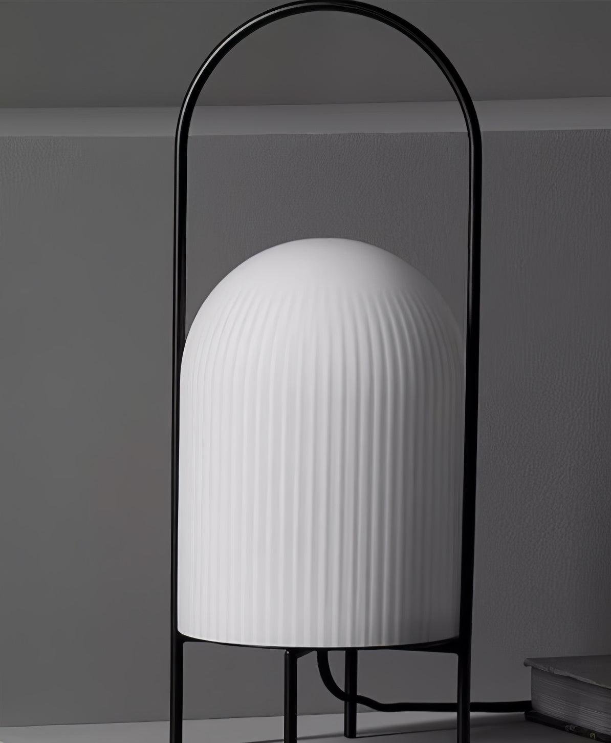 Modern Ghost Accent Table Lamp with Milk White Glass Dome and Portable Arched Metal Stand