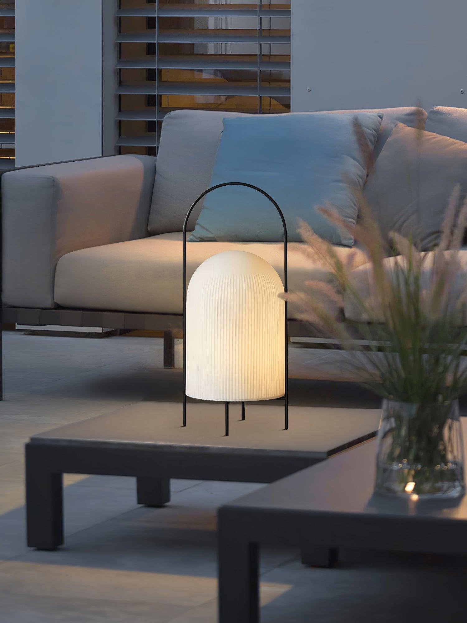 Modern Ghost Accent Table Lamp with Milk White Glass Dome and Portable Arched Metal Stand