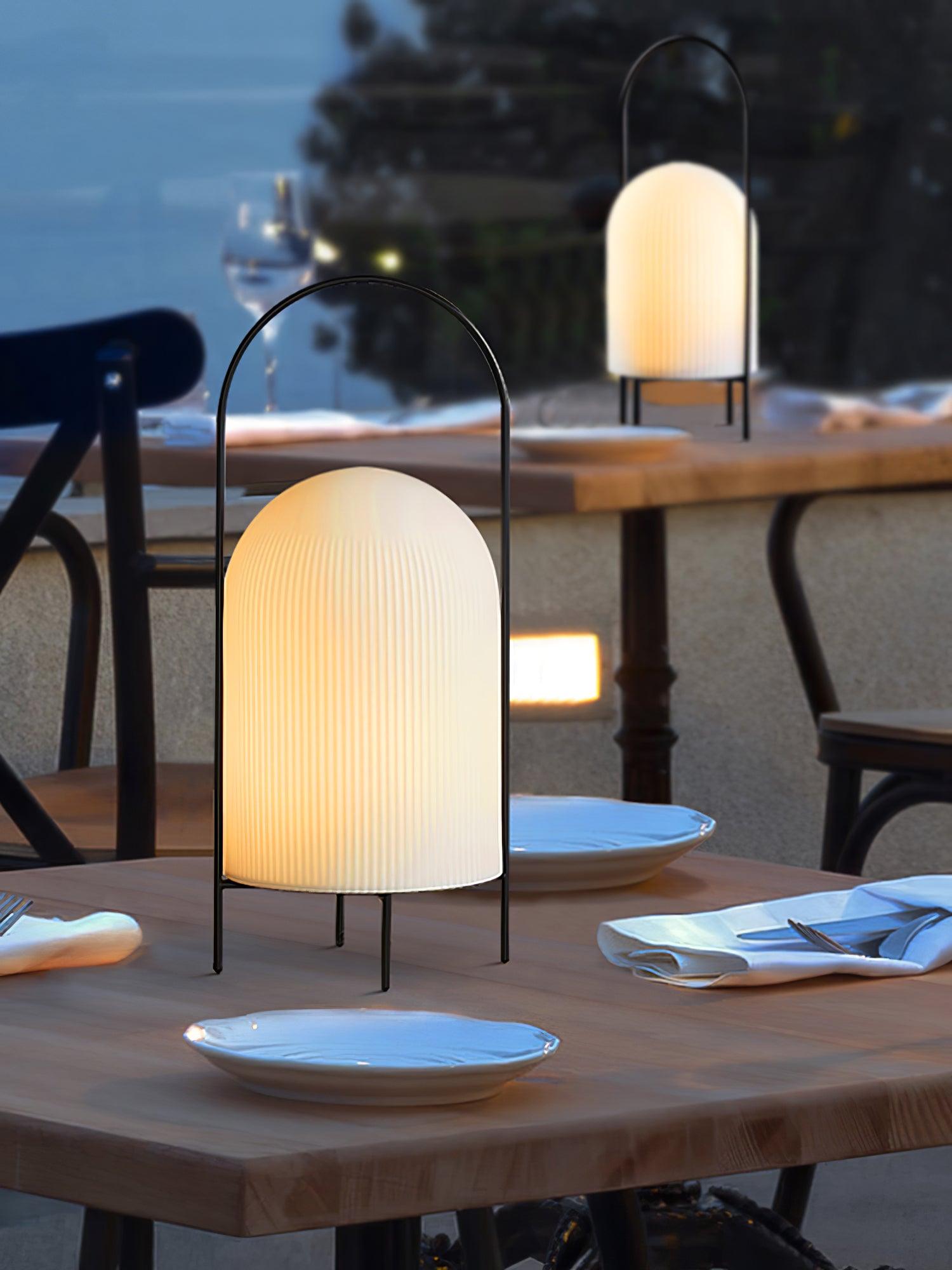 Modern Ghost Accent Table Lamp with Milk White Glass Dome and Portable Arched Metal Stand