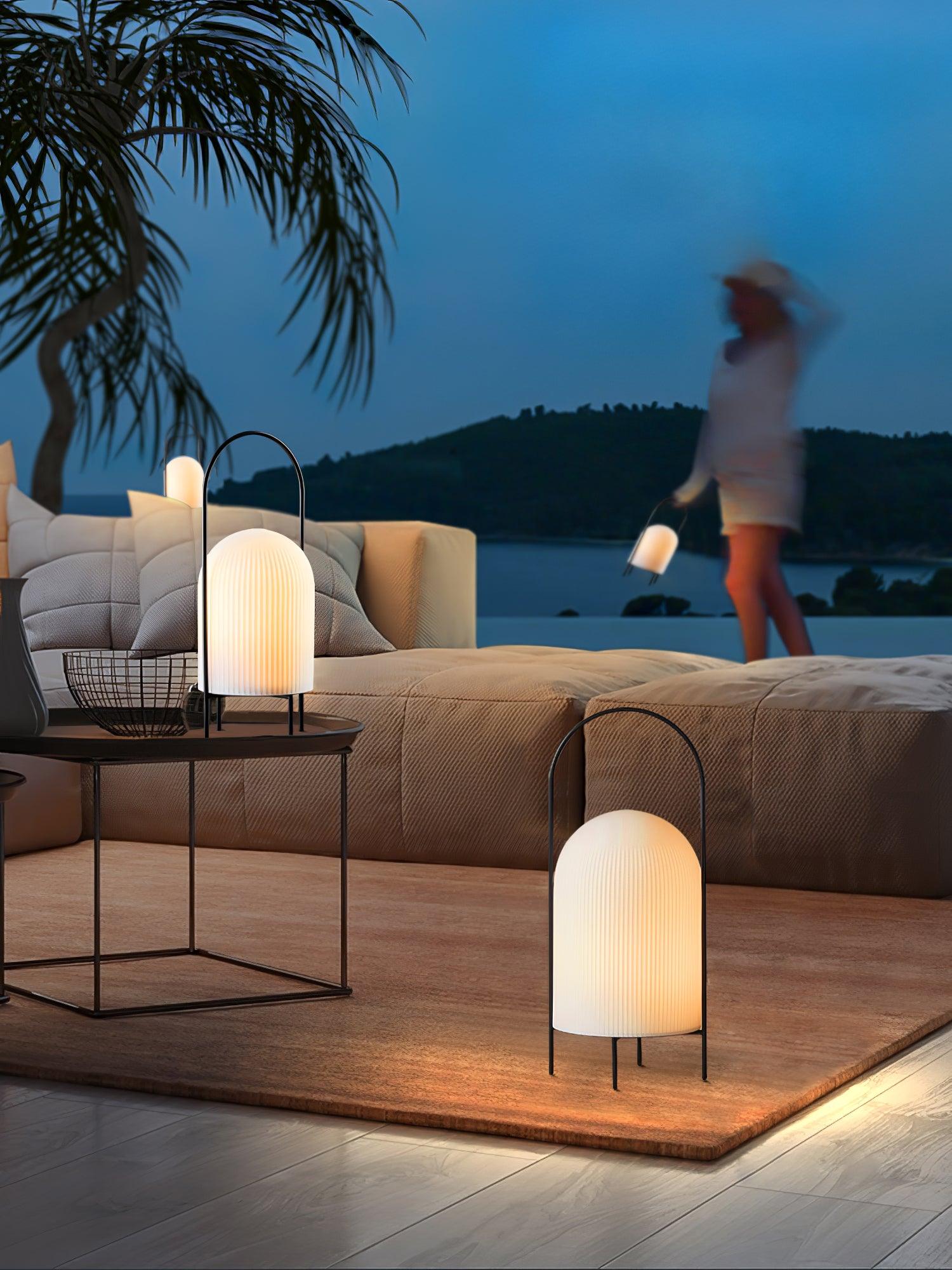 Modern Ghost Accent Table Lamp with Milk White Glass Dome and Portable Arched Metal Stand