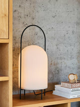 Modern Ghost Accent Table Lamp with Milk White Glass Dome and Portable Arched Metal Stand