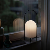 Modern Ghost Accent Table Lamp with Milk White Glass Dome and Portable Arched Metal Stand