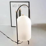 Modern Ghost Accent Table Lamp with Milk White Glass Dome and Portable Arched Metal Stand