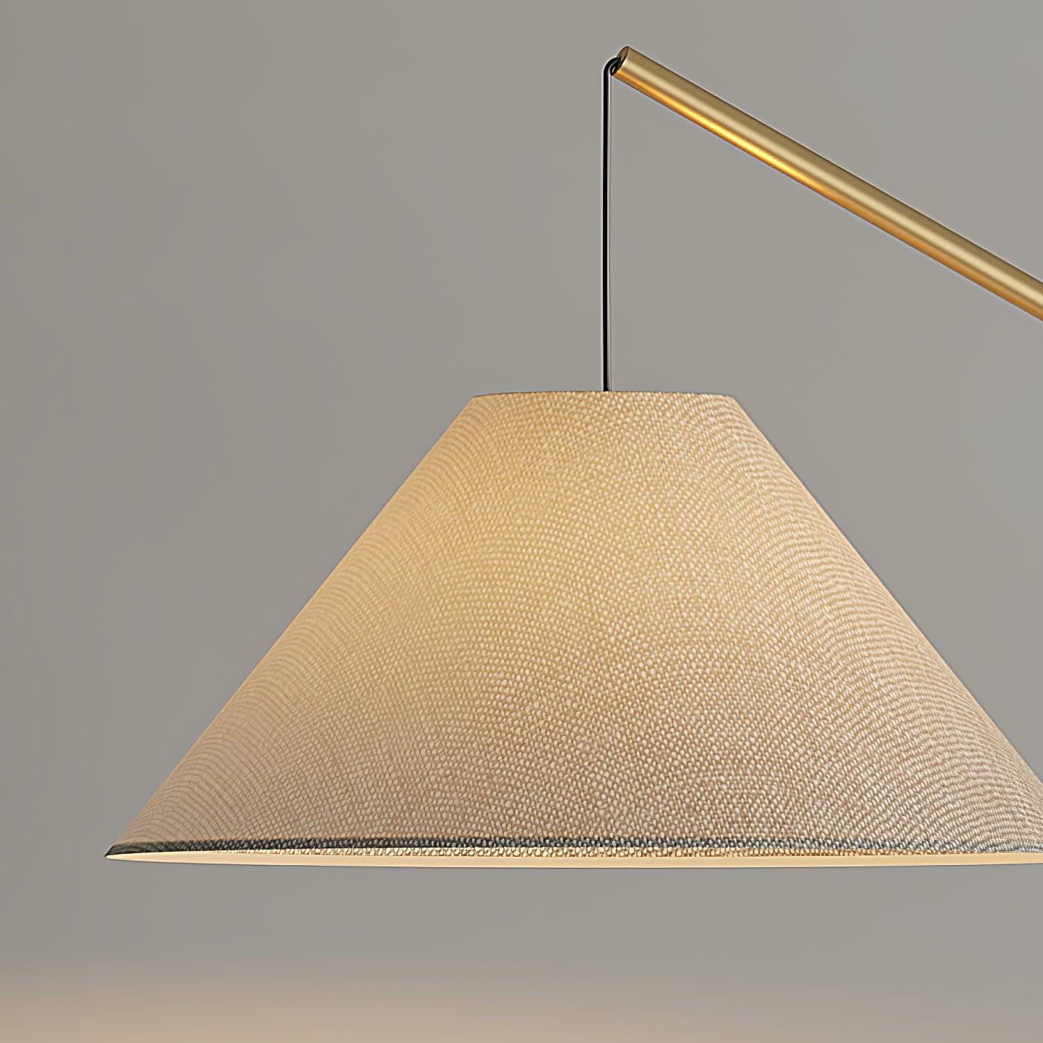 Modern Arching Floor Lamp with Wood Grain Finish and Golden Accents for Contemporary Living Rooms