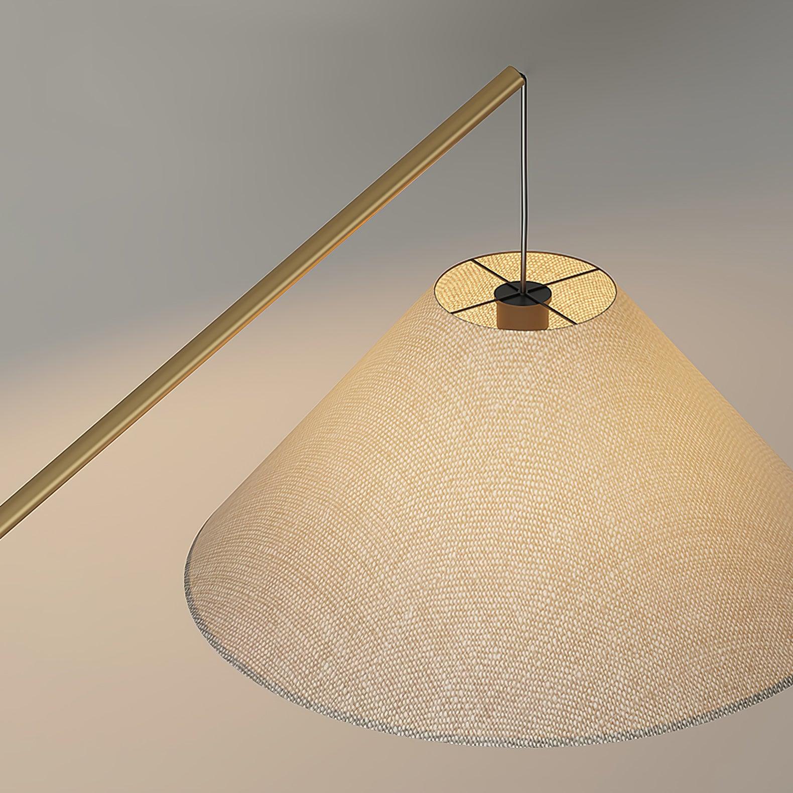 Modern Arching Floor Lamp with Wood Grain Finish and Golden Accents for Contemporary Living Rooms