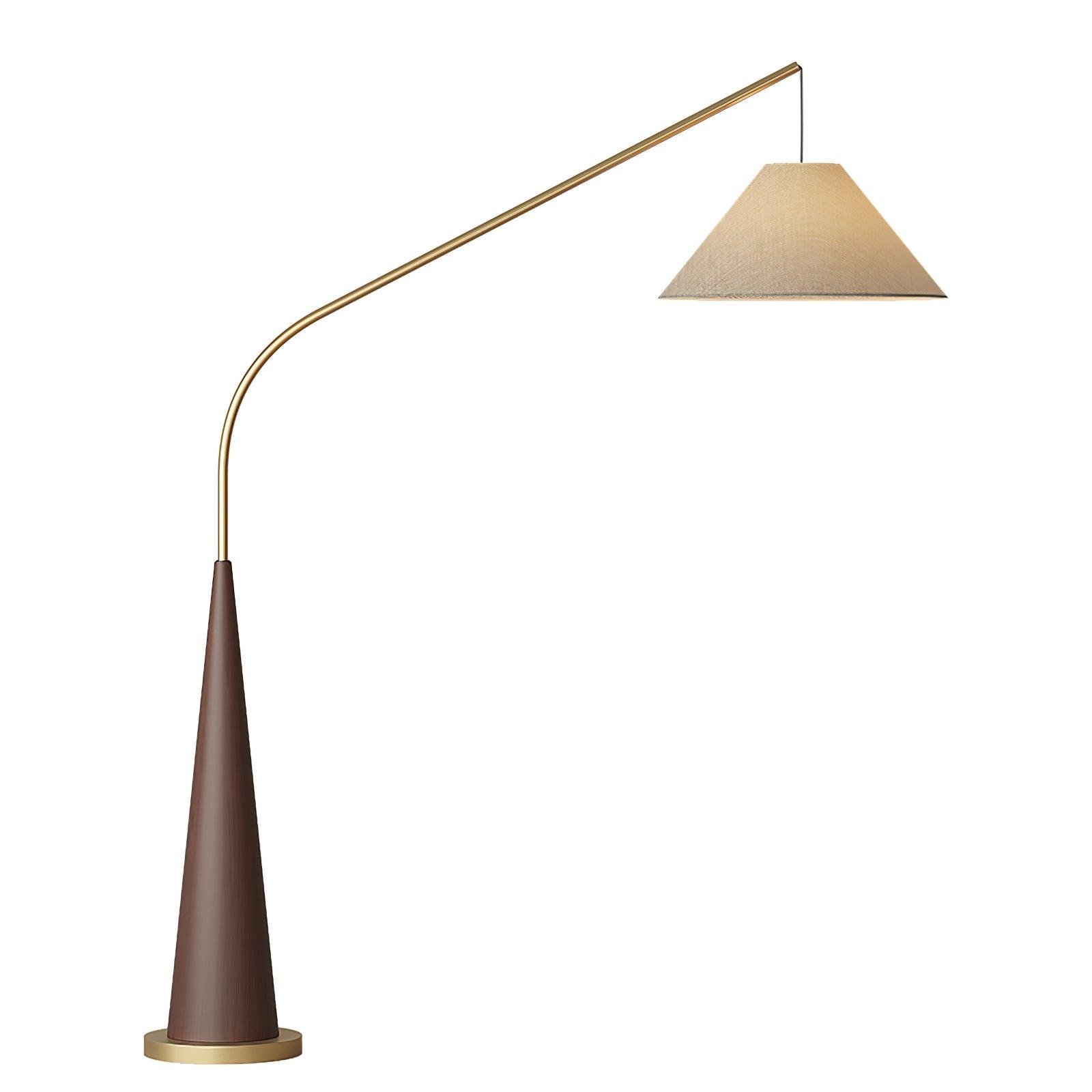 Modern Arching Floor Lamp with Wood Grain Finish and Golden Accents for Contemporary Living Rooms