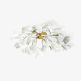 Modern Gold Ginkgo Leaf Flush Mount Ceiling Light with White Ceramic Accents