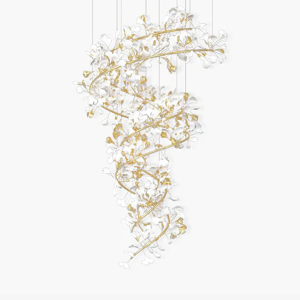 Ceramic Ginkgo Leaf Cascade Chandelier Luxury Pendant Light for Grand Entrances