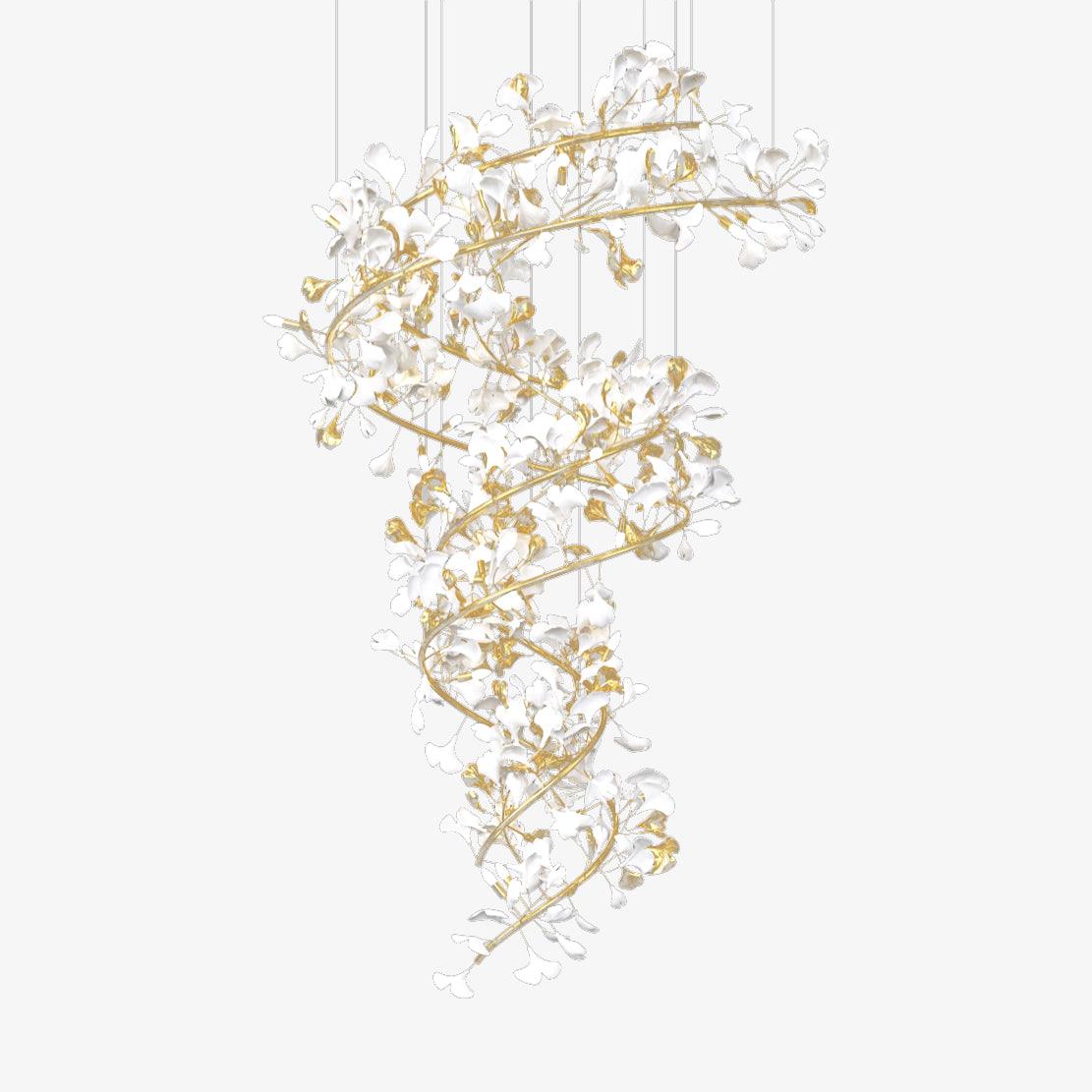 Ceramic Ginkgo Leaf Cascade Chandelier Luxury Pendant Light for Grand Entrances