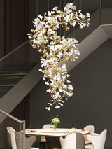 Ceramic Ginkgo Leaf Cascade Chandelier Luxury Pendant Light for Grand Entrances