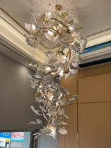 Ceramic Ginkgo Leaf Cascade Chandelier Luxury Pendant Light for Grand Entrances