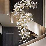 Ceramic Ginkgo Leaf Cascade Chandelier Luxury Pendant Light for Grand Entrances