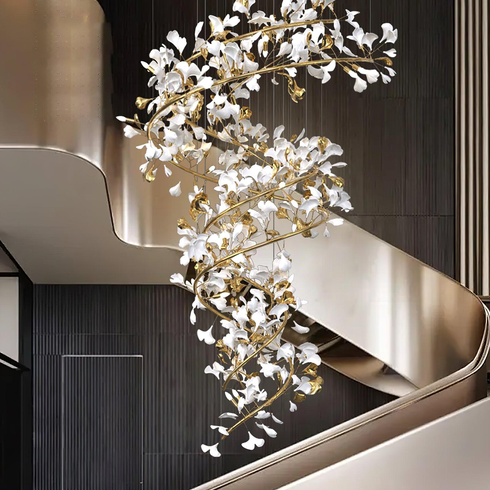 Ceramic Ginkgo Leaf Cascade Chandelier Luxury Pendant Light for Grand Entrances