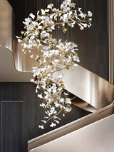 Ceramic Ginkgo Leaf Cascade Chandelier Luxury Pendant Light for Grand Entrances