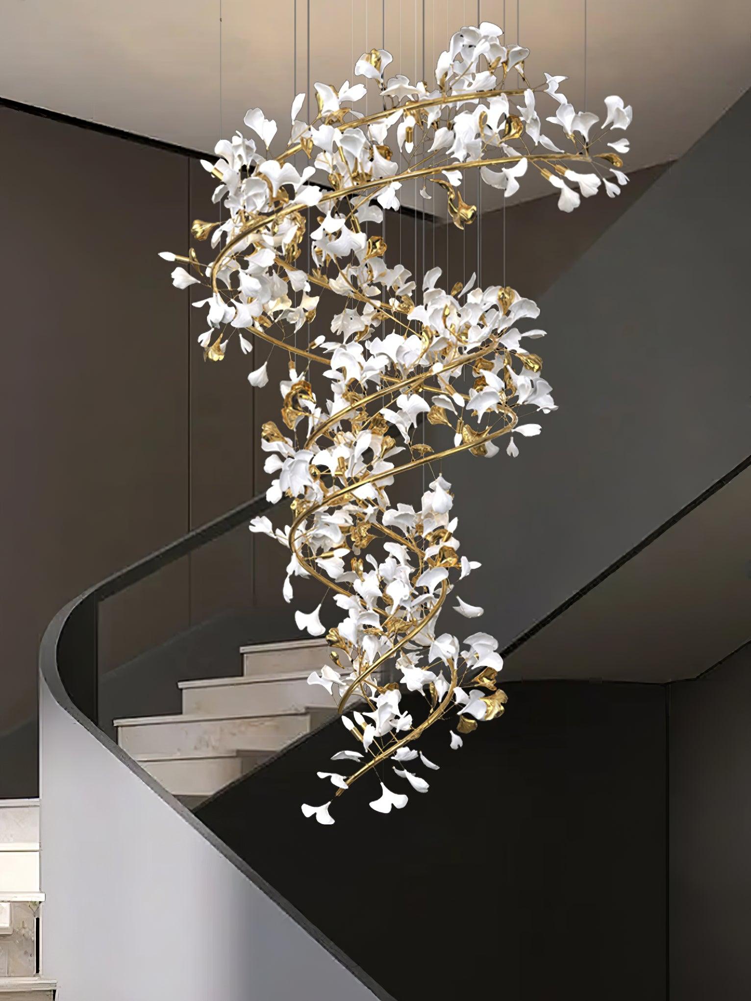Ceramic Ginkgo Leaf Cascade Chandelier Luxury Pendant Light for Grand Entrances