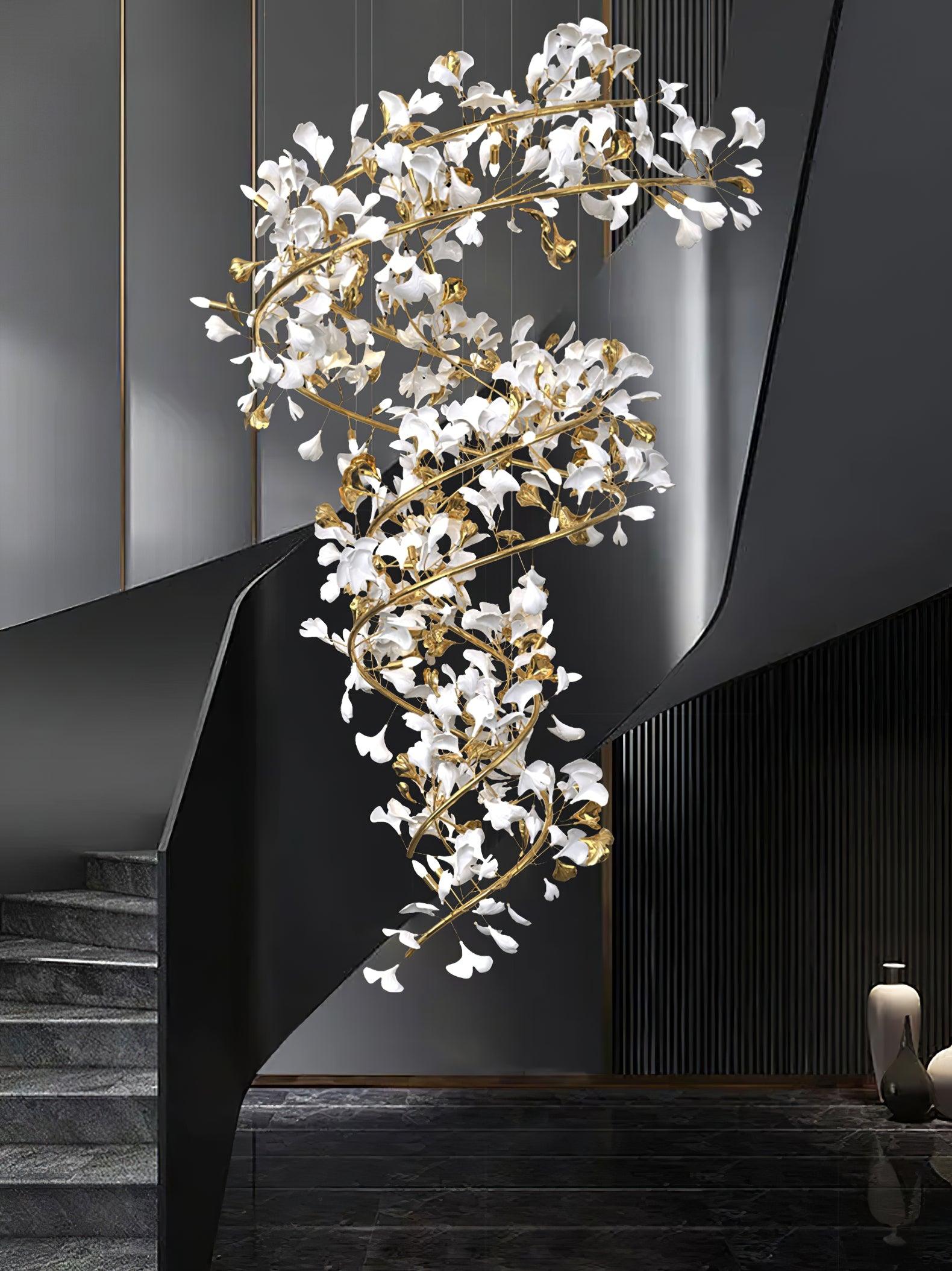 Ceramic Ginkgo Leaf Cascade Chandelier Luxury Pendant Light for Grand Entrances