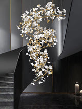 Ceramic Ginkgo Leaf Cascade Chandelier Luxury Pendant Light for Grand Entrances