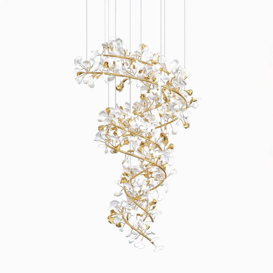 Ceramic Ginkgo Leaf Cascade Chandelier Luxury Pendant Light for Grand Entrances