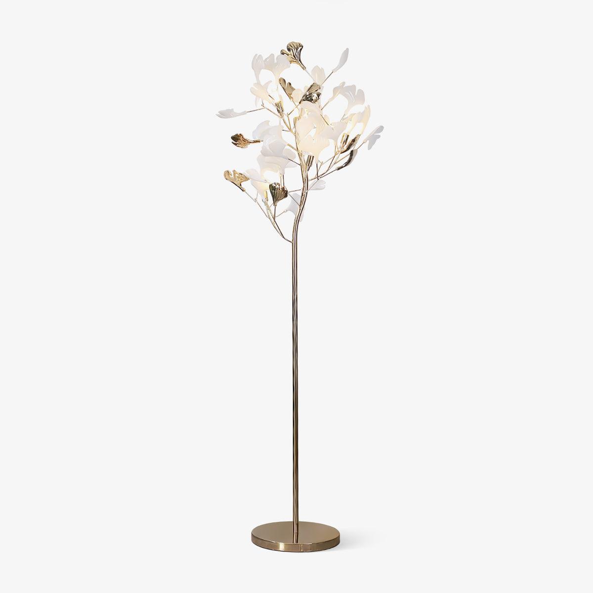 Luxury Porcelain Ginkgo Leaf Accent Standing Floor Lamp in Gold Finish