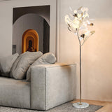 Luxury Porcelain Ginkgo Leaf Accent Standing Floor Lamp in Gold Finish
