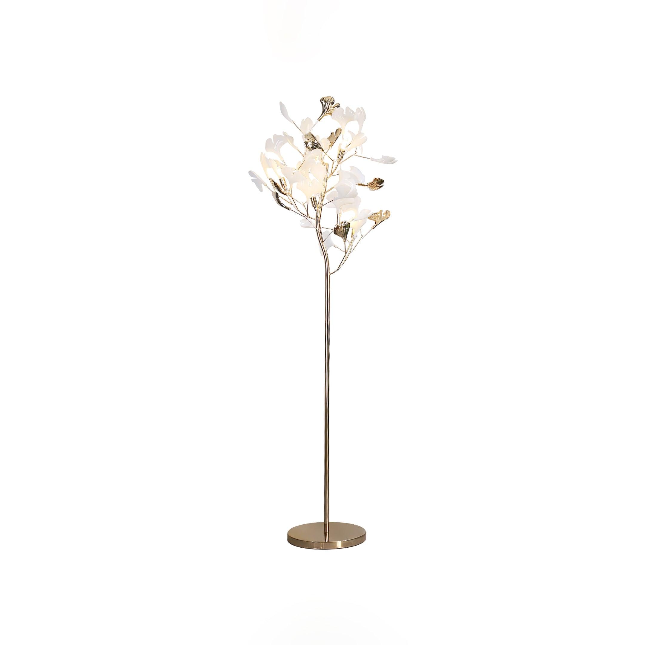 Luxury Porcelain Ginkgo Leaf Accent Standing Floor Lamp in Gold Finish