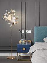 Luxury Porcelain Ginkgo Leaf Accent Standing Floor Lamp in Gold Finish