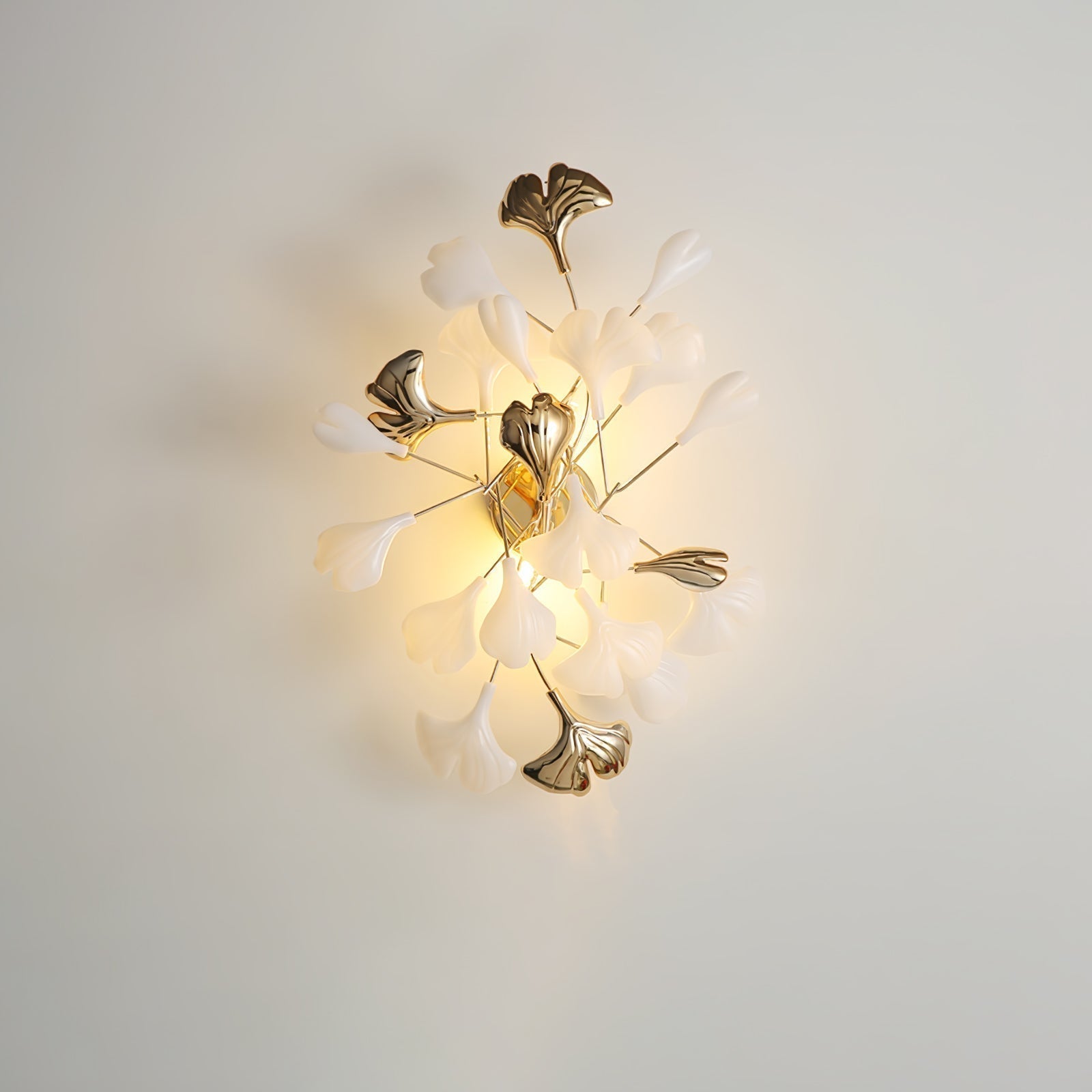 Elegant Gold and White Ginkgo Leaf Wall Sconce Indoor Ceramic Accent Lighting