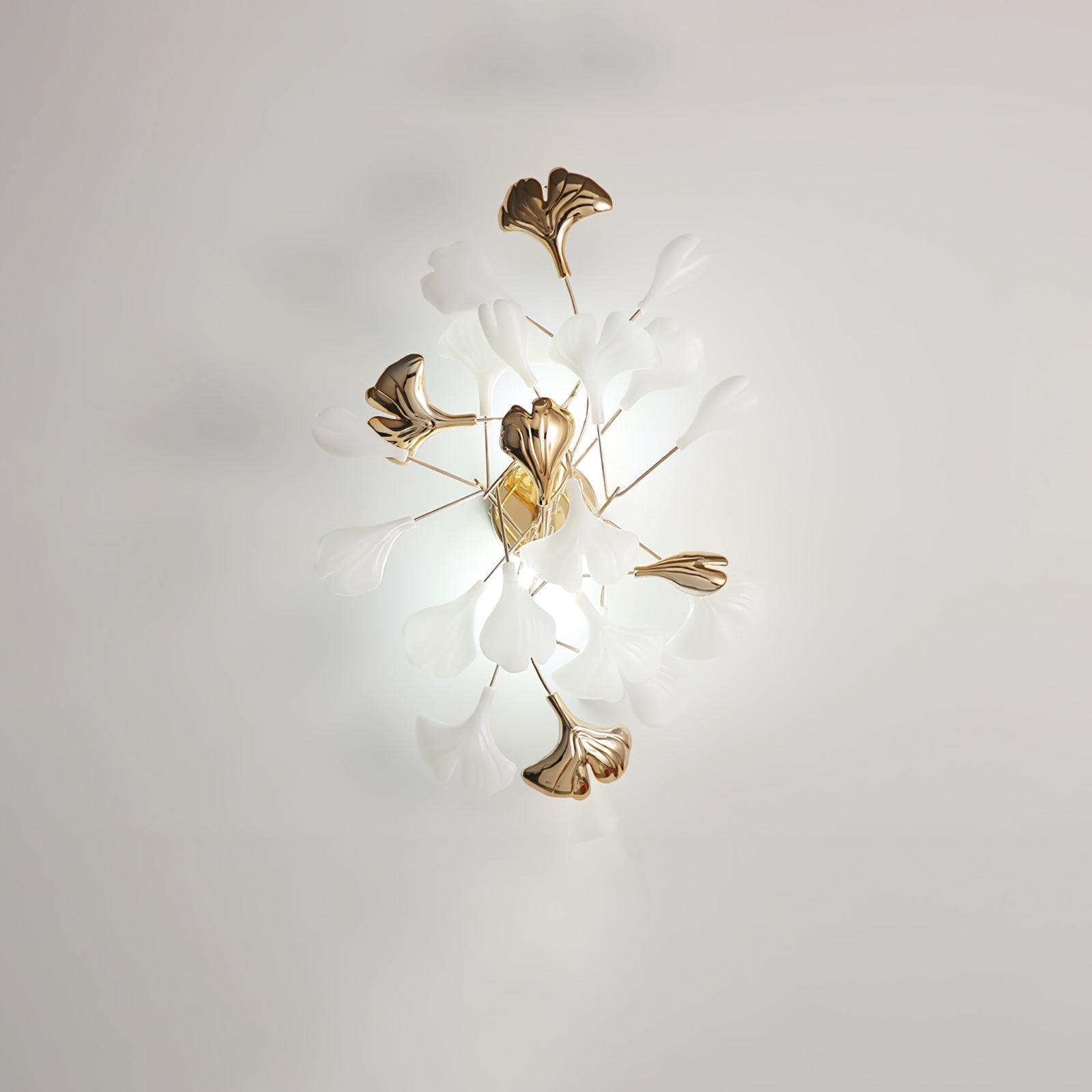 Elegant Gold and White Ginkgo Leaf Wall Sconce Indoor Ceramic Accent Lighting
