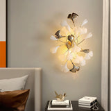 Elegant Gold and White Ginkgo Leaf Wall Sconce Indoor Ceramic Accent Lighting