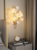 Elegant Gold and White Ginkgo Leaf Wall Sconce Indoor Ceramic Accent Lighting
