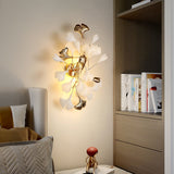 Elegant Gold and White Ginkgo Leaf Wall Sconce Indoor Ceramic Accent Lighting