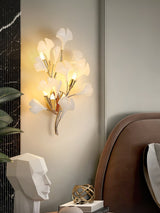 Elegant Gold and White Ginkgo Leaf Wall Sconce Indoor Ceramic Accent Lighting