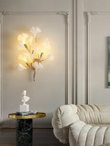 Elegant Gold and White Ginkgo Leaf Wall Sconce Indoor Ceramic Accent Lighting