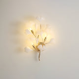 Elegant Gold and White Ginkgo Leaf Wall Sconce Indoor Ceramic Accent Lighting