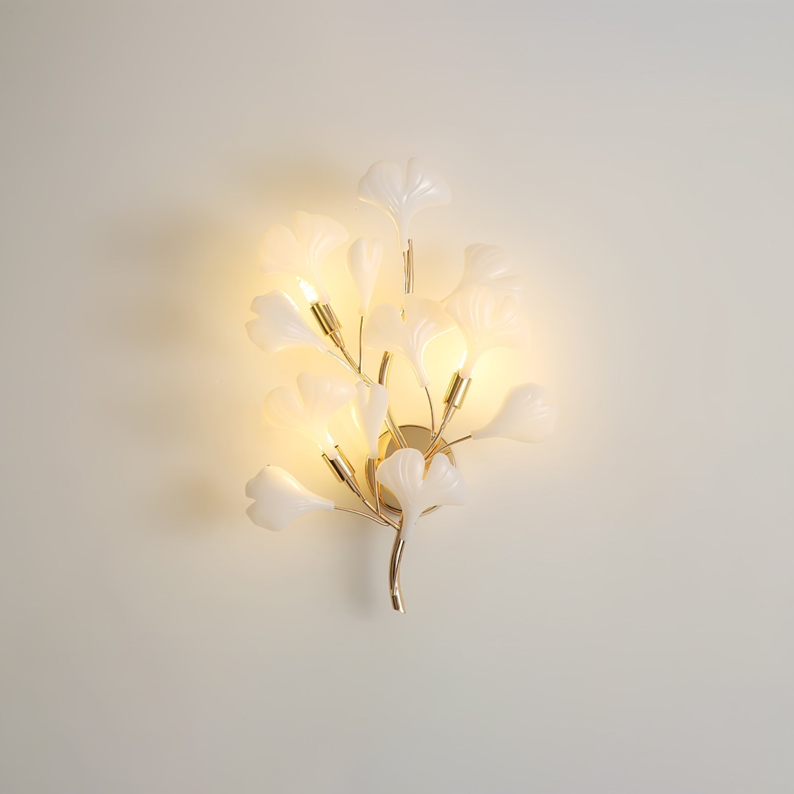 Elegant Gold and White Ginkgo Leaf Wall Sconce Indoor Ceramic Accent Lighting