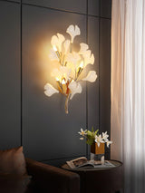 Elegant Gold and White Ginkgo Leaf Wall Sconce Indoor Ceramic Accent Lighting
