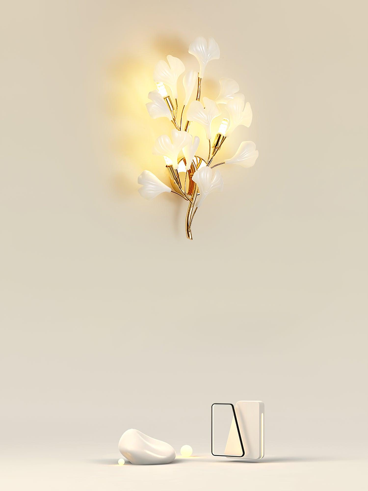Elegant Gold and White Ginkgo Leaf Wall Sconce Indoor Ceramic Accent Lighting