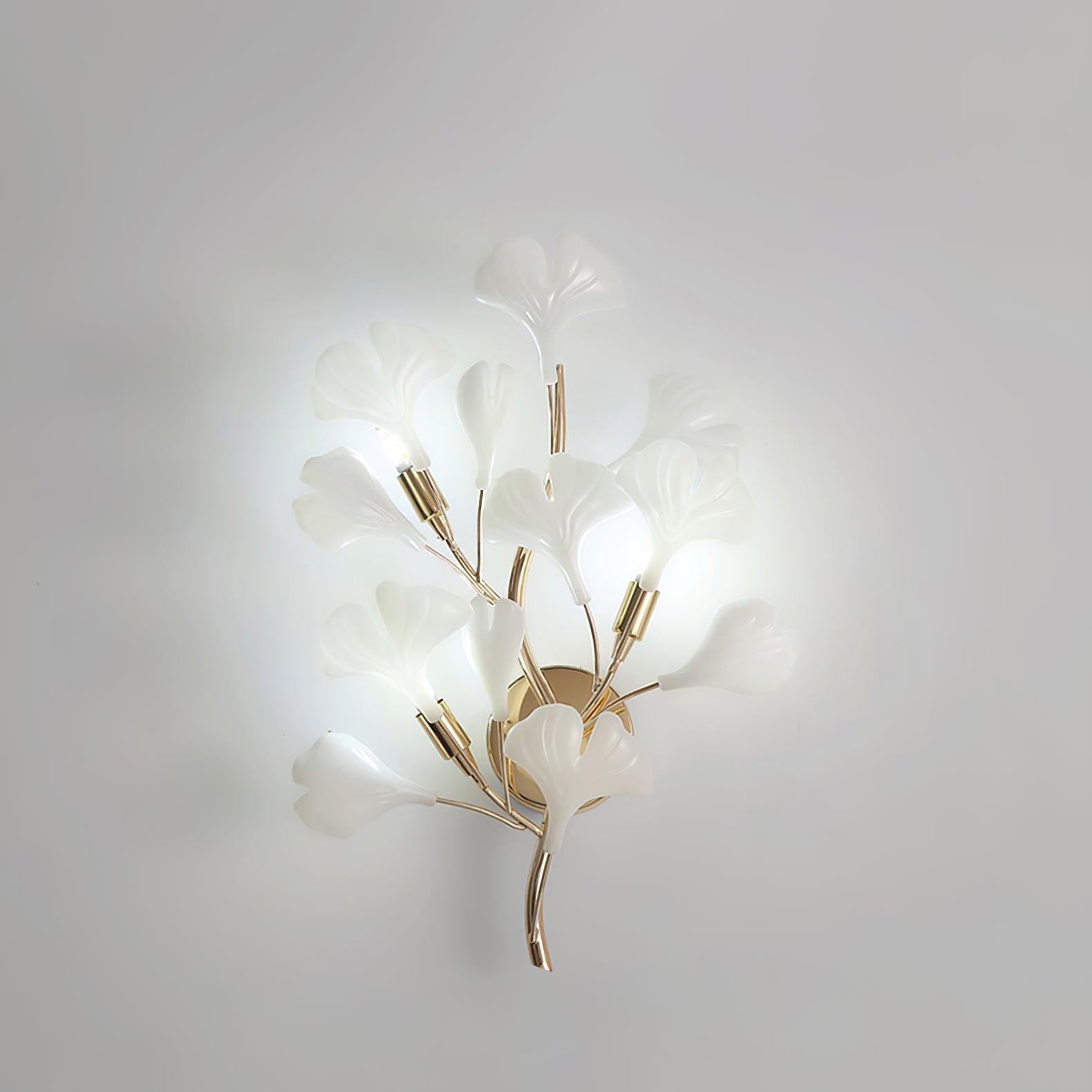 Elegant Gold and White Ginkgo Leaf Wall Sconce Indoor Ceramic Accent Lighting