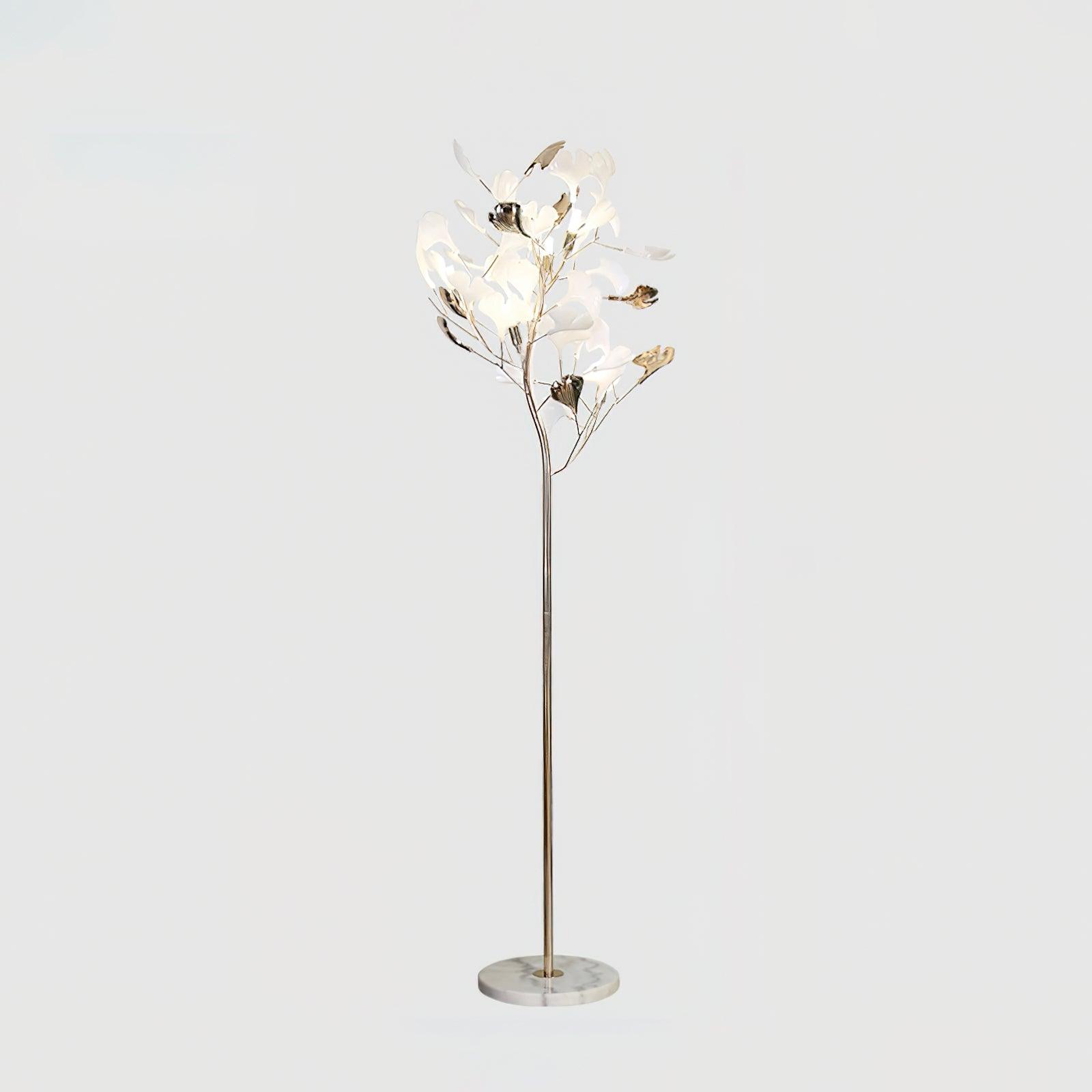 Luxury Porcelain Ginkgo Leaf Accent Standing Floor Lamp in Gold Finish