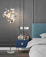 Luxury Porcelain Ginkgo Leaf Accent Standing Floor Lamp in Gold Finish